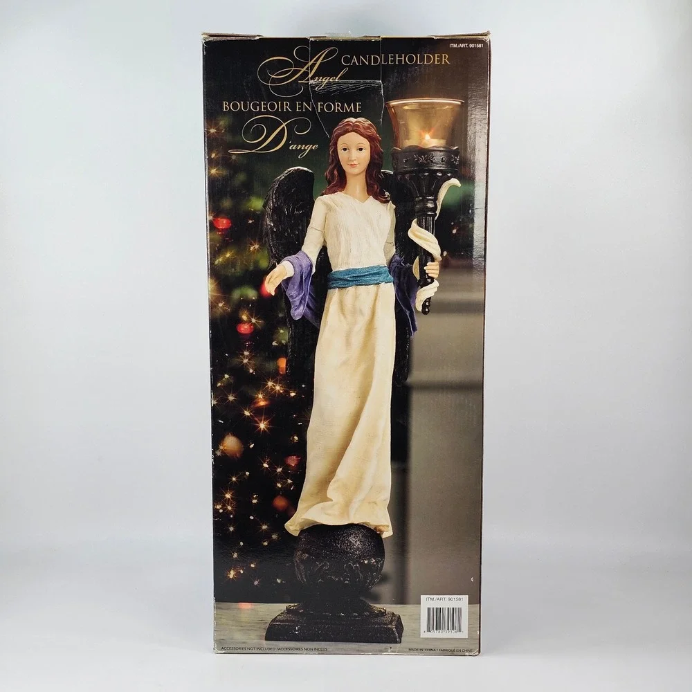 Angel Candleholder Statue with Amber Glass Votive Cup and Box 20.5 Inch 901581
